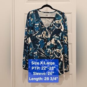 a.n.a. A New Approach Long Sleeve V-Neck Blouse, NWT, Size X-Large